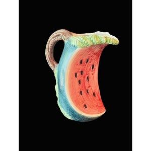 VINTAGE HAND PAINTED  Watermelon  GREEN LEAVES PITCHER Mascano Made Italy